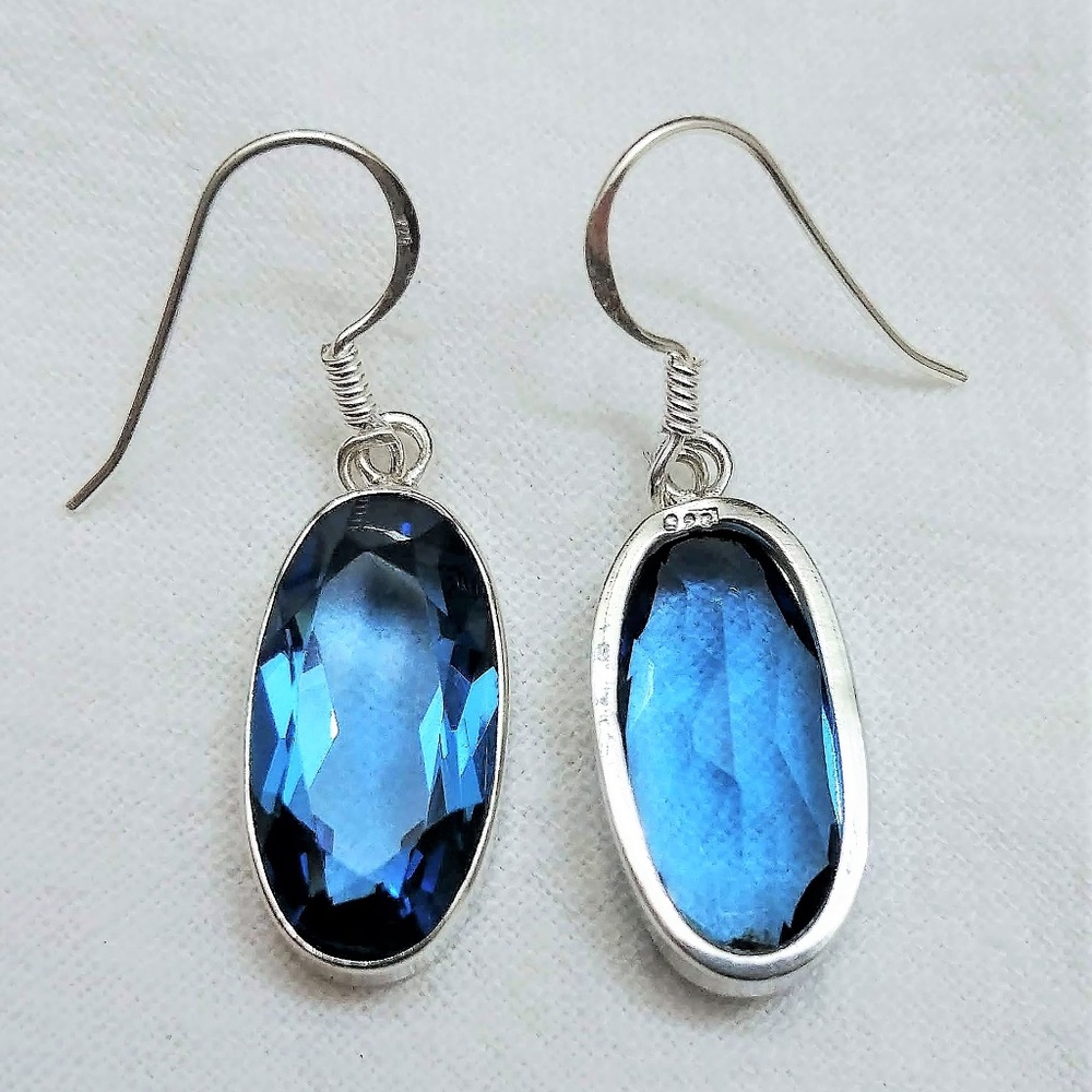 10ct Blue Topaz 925 Solid Sterling Silver Earrings - Picture 3 of 6